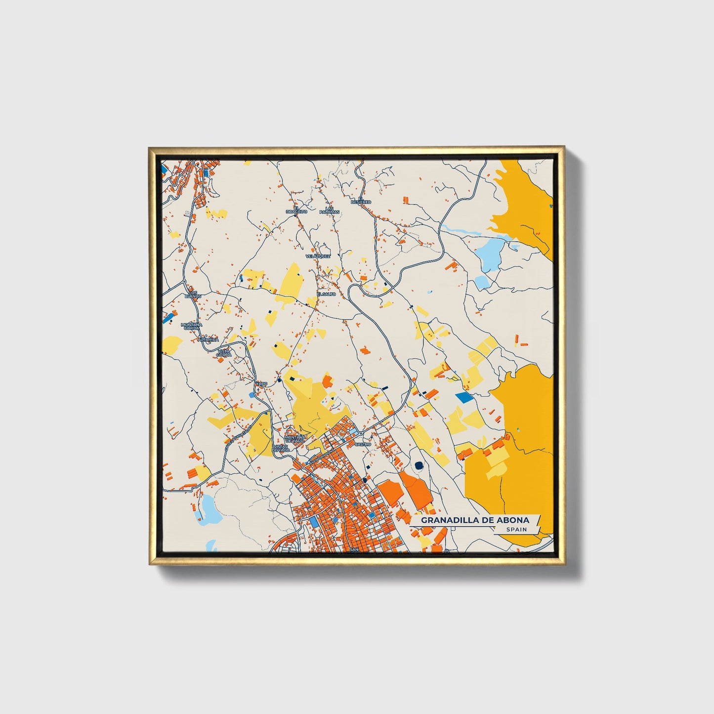 Granadilla De Abona Spain Colorful City Map Canvas Print • Gold Framed