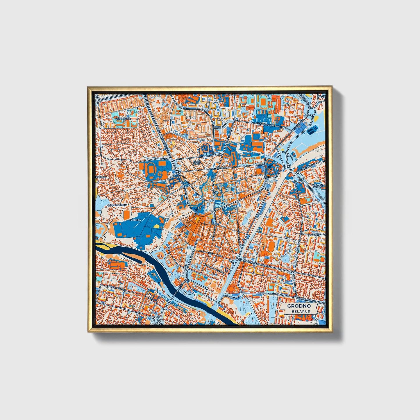 Гродна Belarus Colorful City Map Canvas Print • Gold Framed