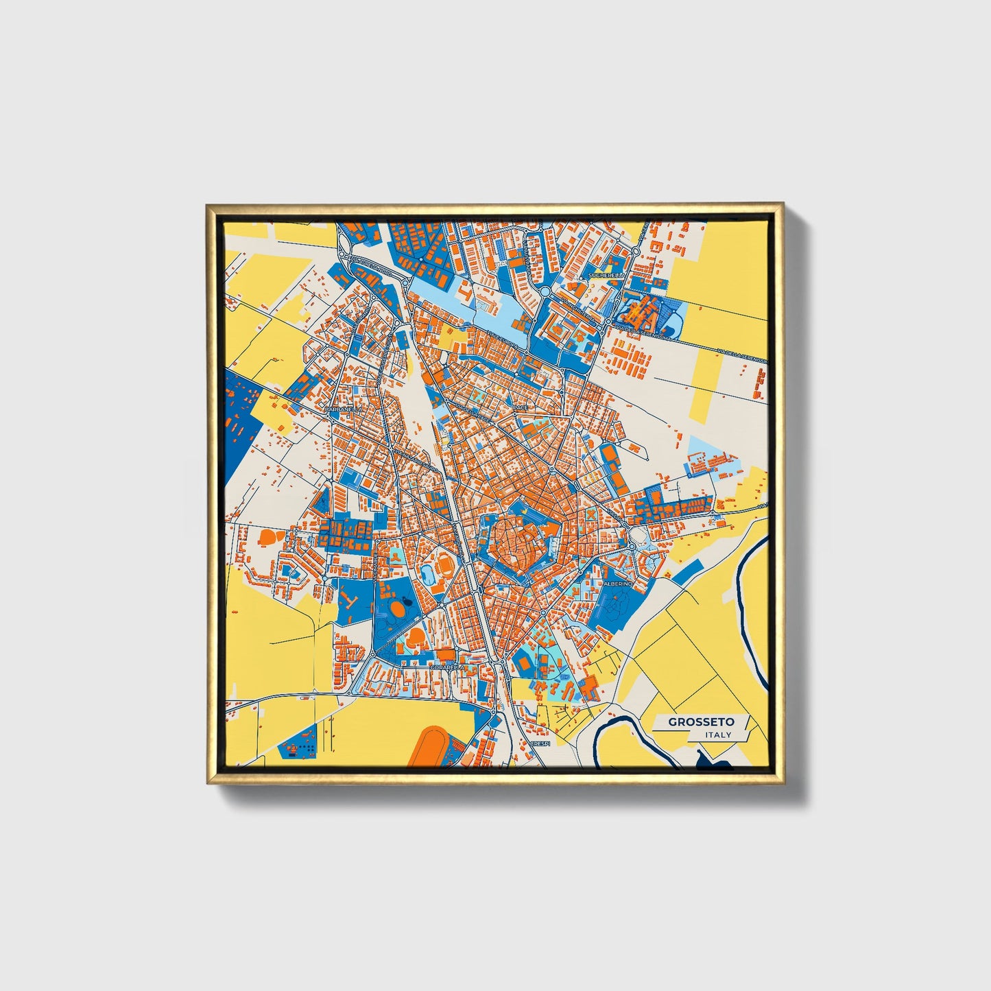 Grosseto Italy Colorful City Map Canvas Print • Gold Framed