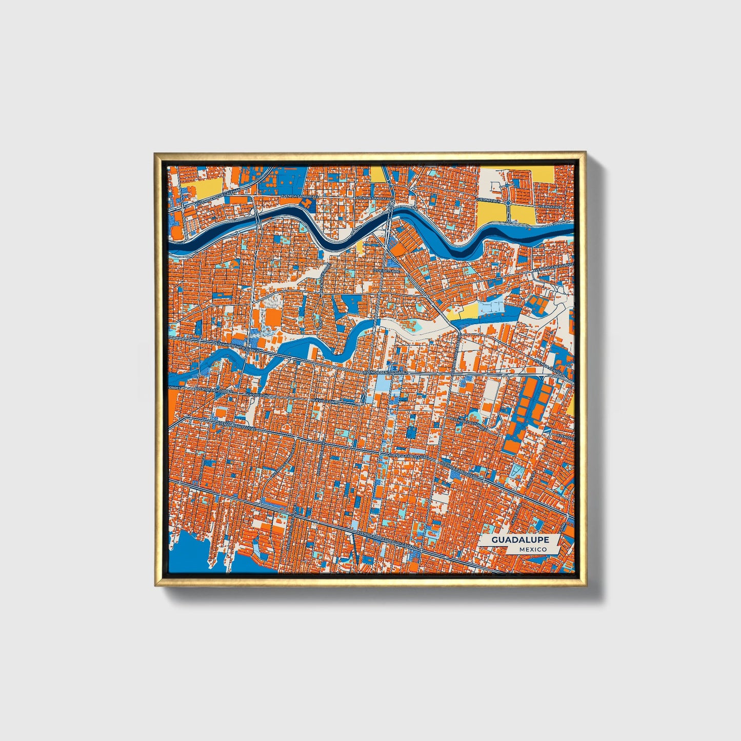 Guadalupe Mexico Colorful City Map Canvas Print • Gold Framed