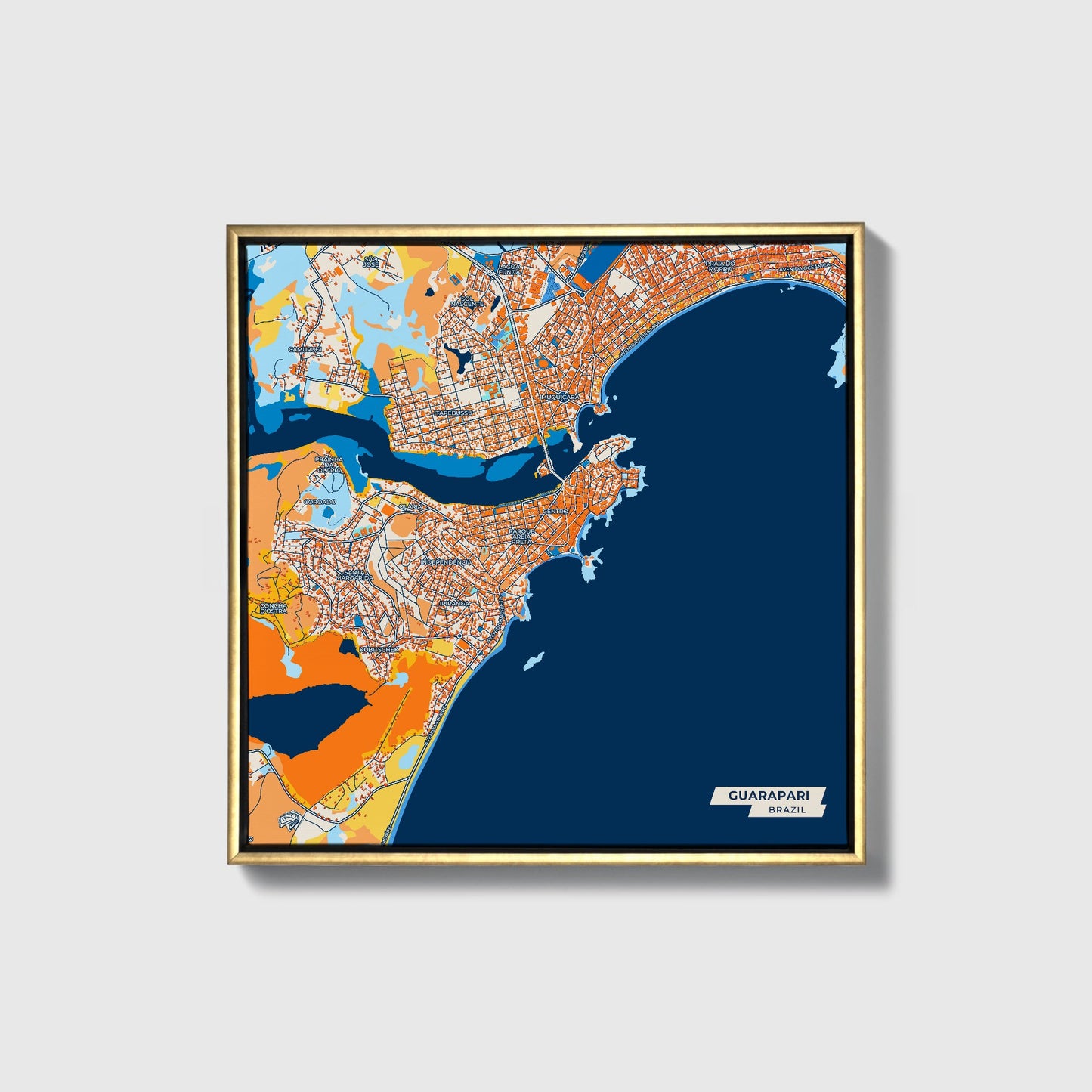 Guarapari Brazil Colorful City Map Canvas Print • Gold Framed