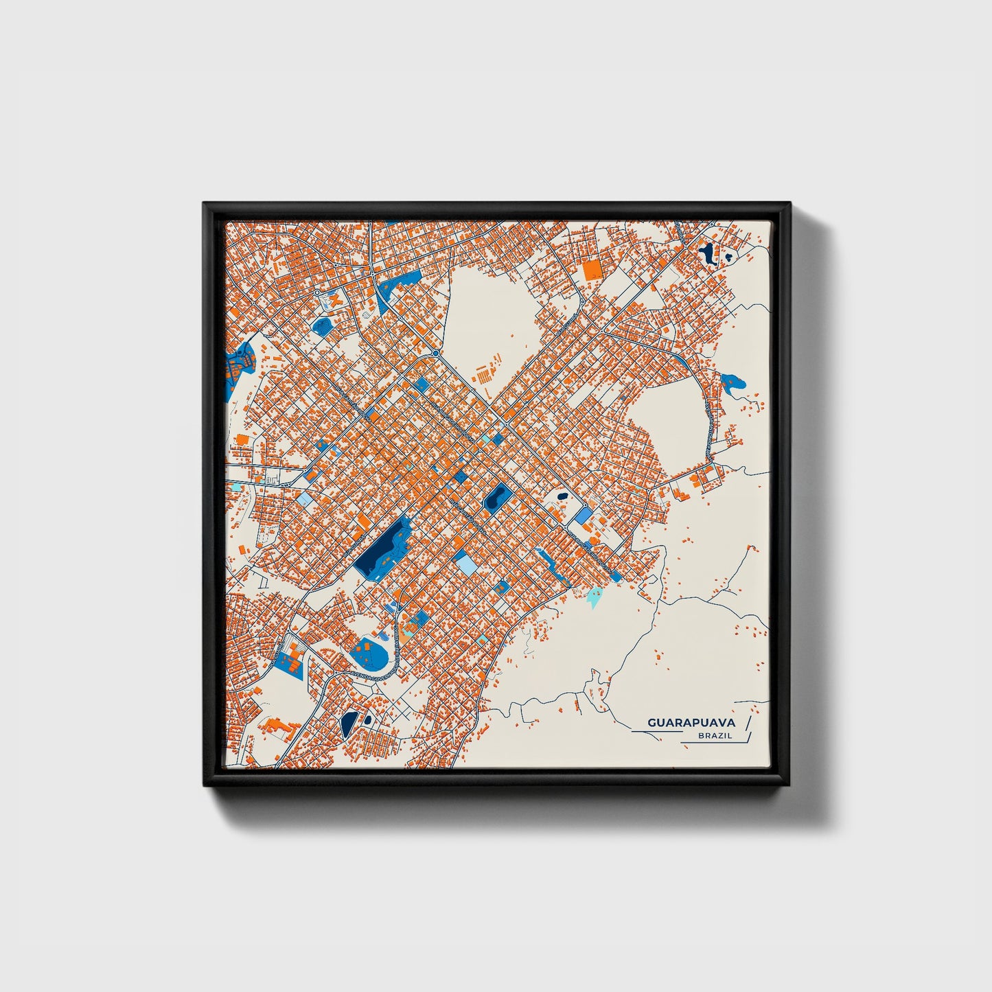 Guarapuava Brazil Colorful City Map Canvas Print • Black Framed