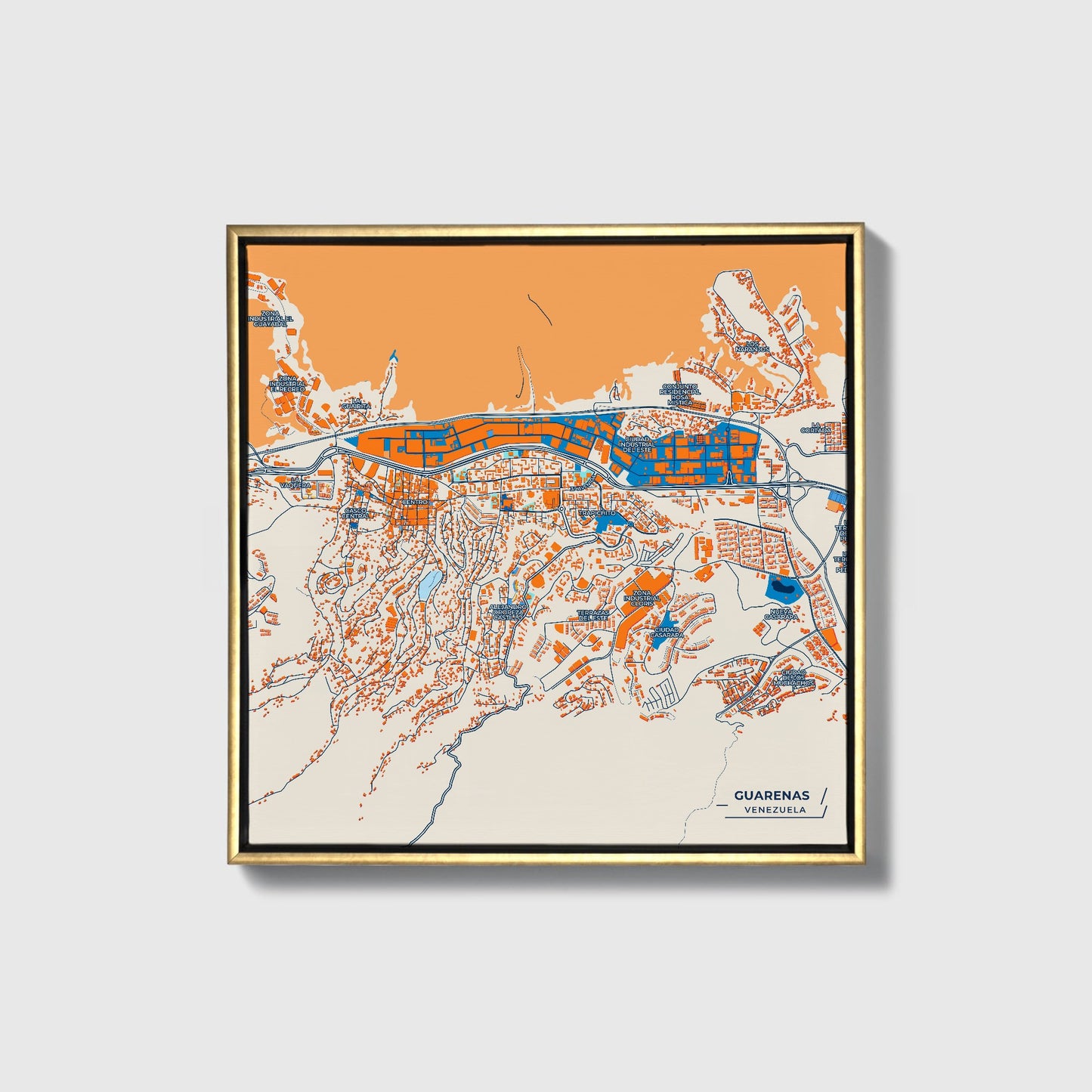 Guarenas Venezuela Colorful City Map Canvas Print • Gold Framed