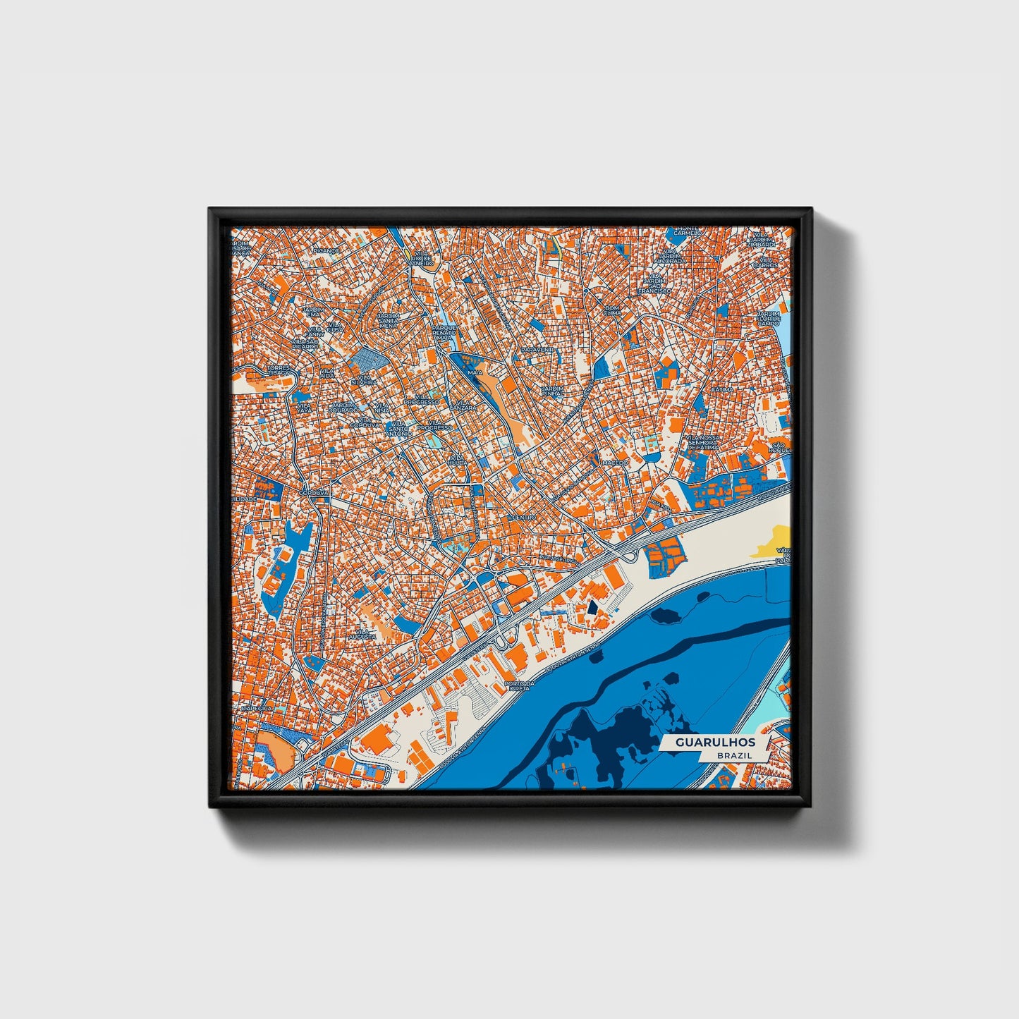 Guarulhos Brazil Colorful City Map Canvas Print • Black Framed