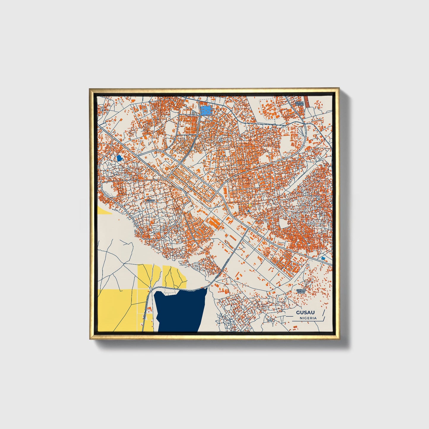 Gusau Nigeria Colorful City Map Canvas Print • Gold Framed