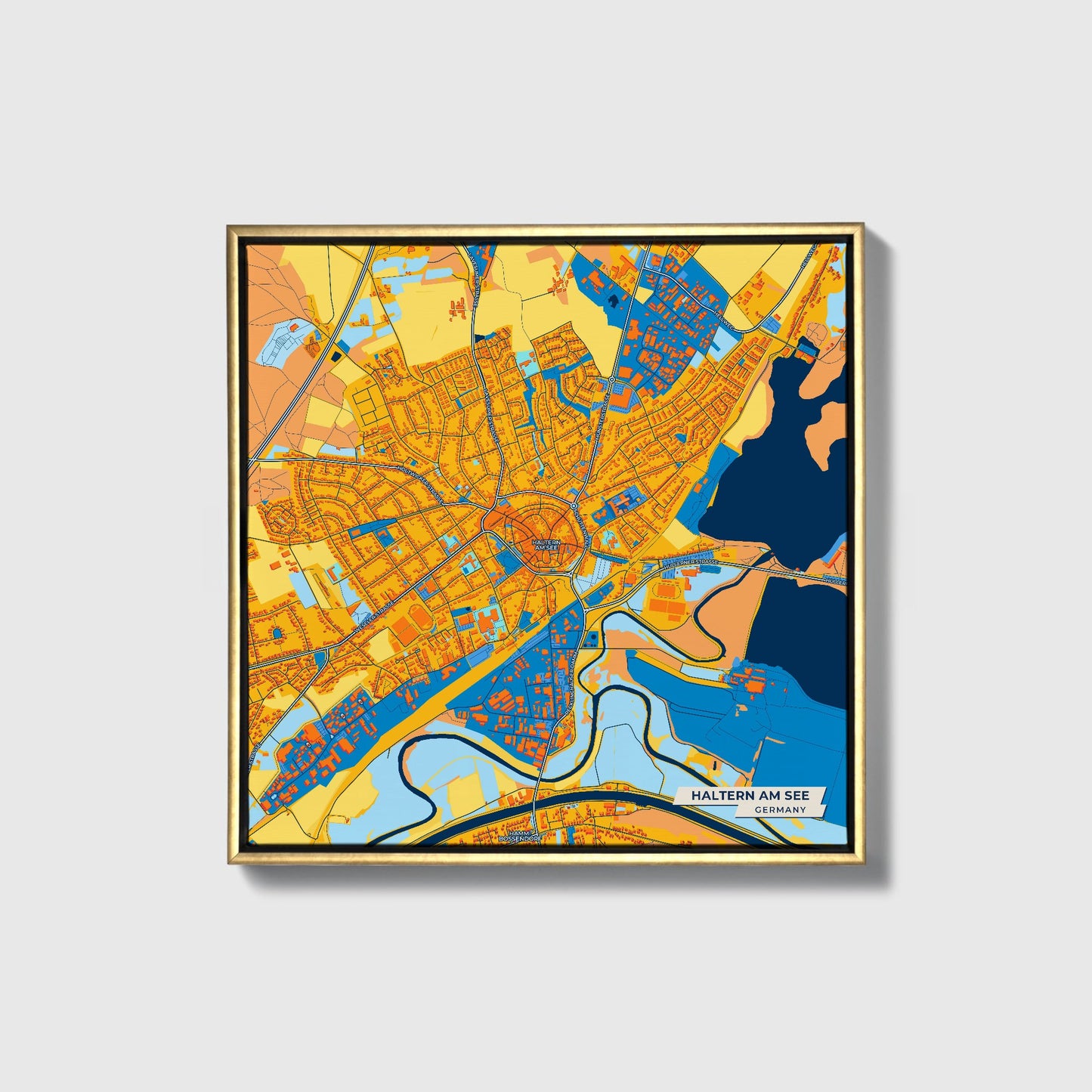Haltern Am See Germany Colorful City Map Canvas Print • Gold Framed