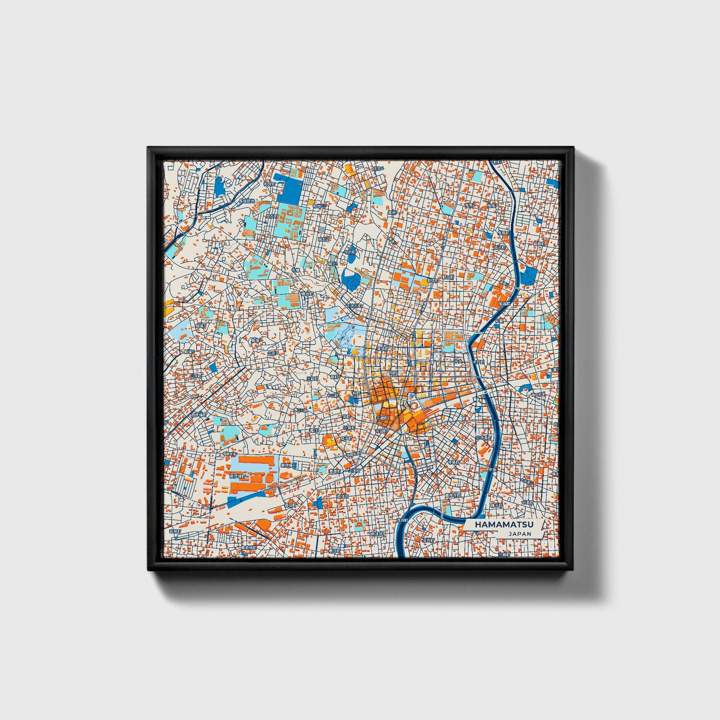 Hamamatsu Japan Colorful City Map Canvas Print • Black Framed