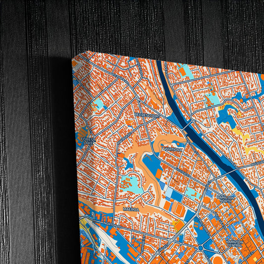 Hamilton New Zealand Colorful City Map Canvas Print Detail