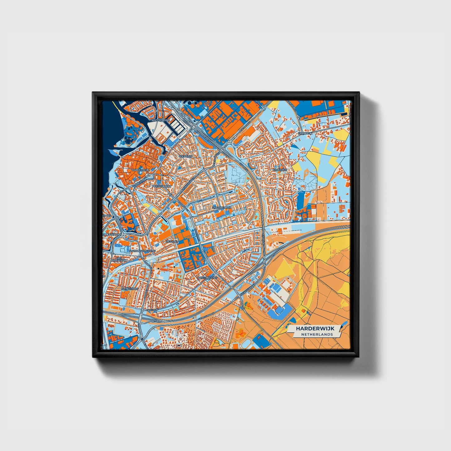 Harderwijk Netherlands Colorful City Map Canvas Print • Black Framed