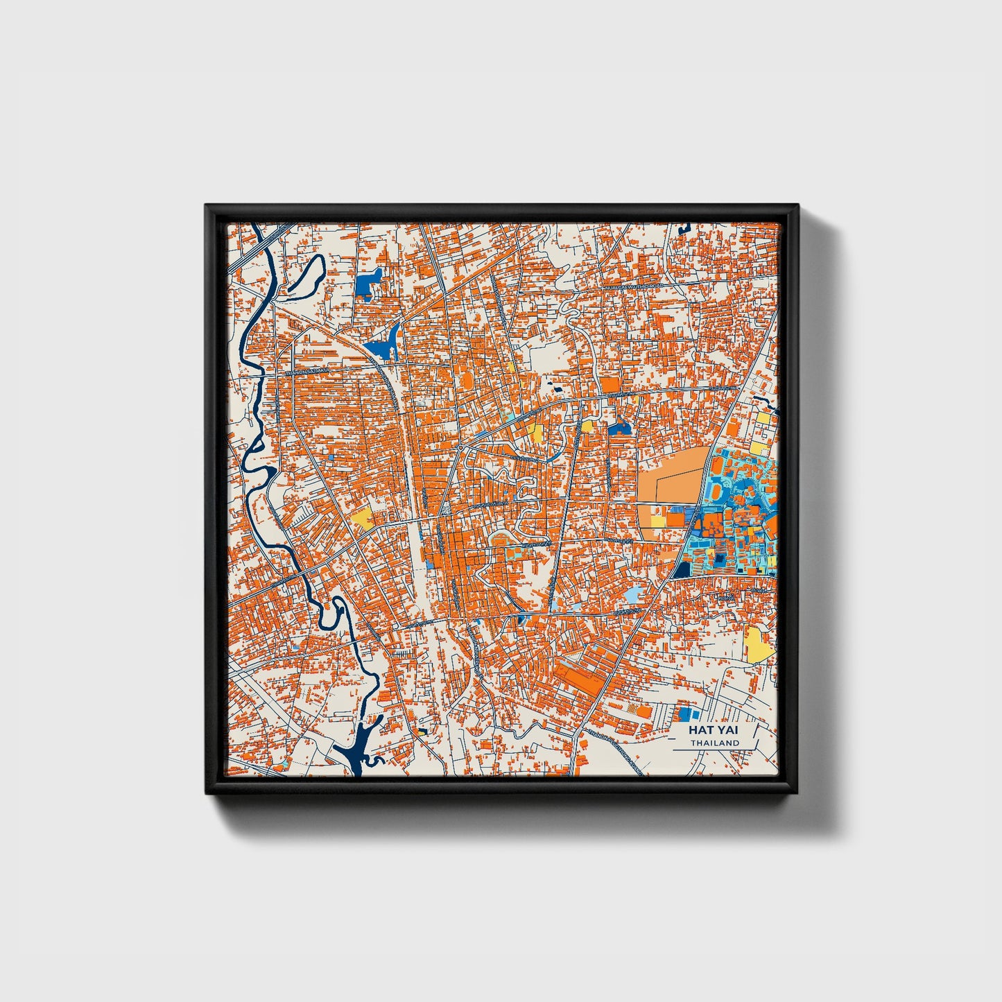 Hat Yai Thailand Colorful City Map Canvas Print • Black Framed
