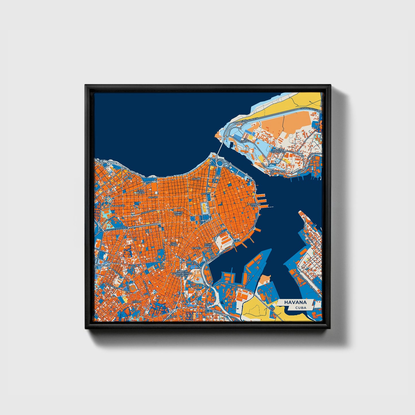 Havana Cuba Colorful City Map Canvas Print • Black Framed