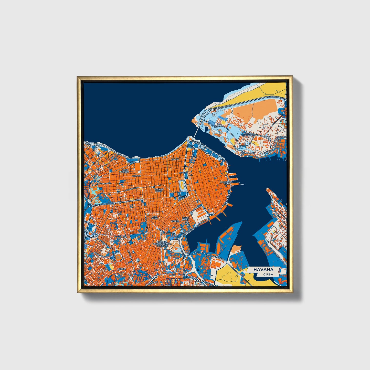 Havana Cuba Colorful City Map Canvas Print • Gold Framed