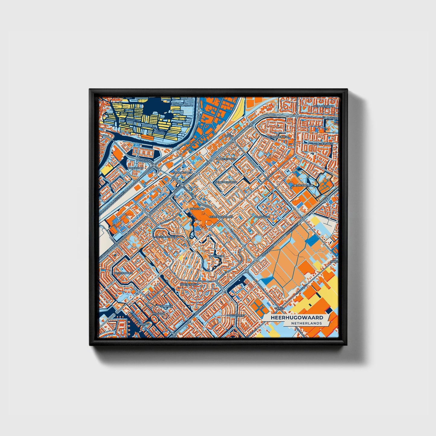 Heerhugowaard Netherlands Colorful City Map Canvas Print • Black Framed