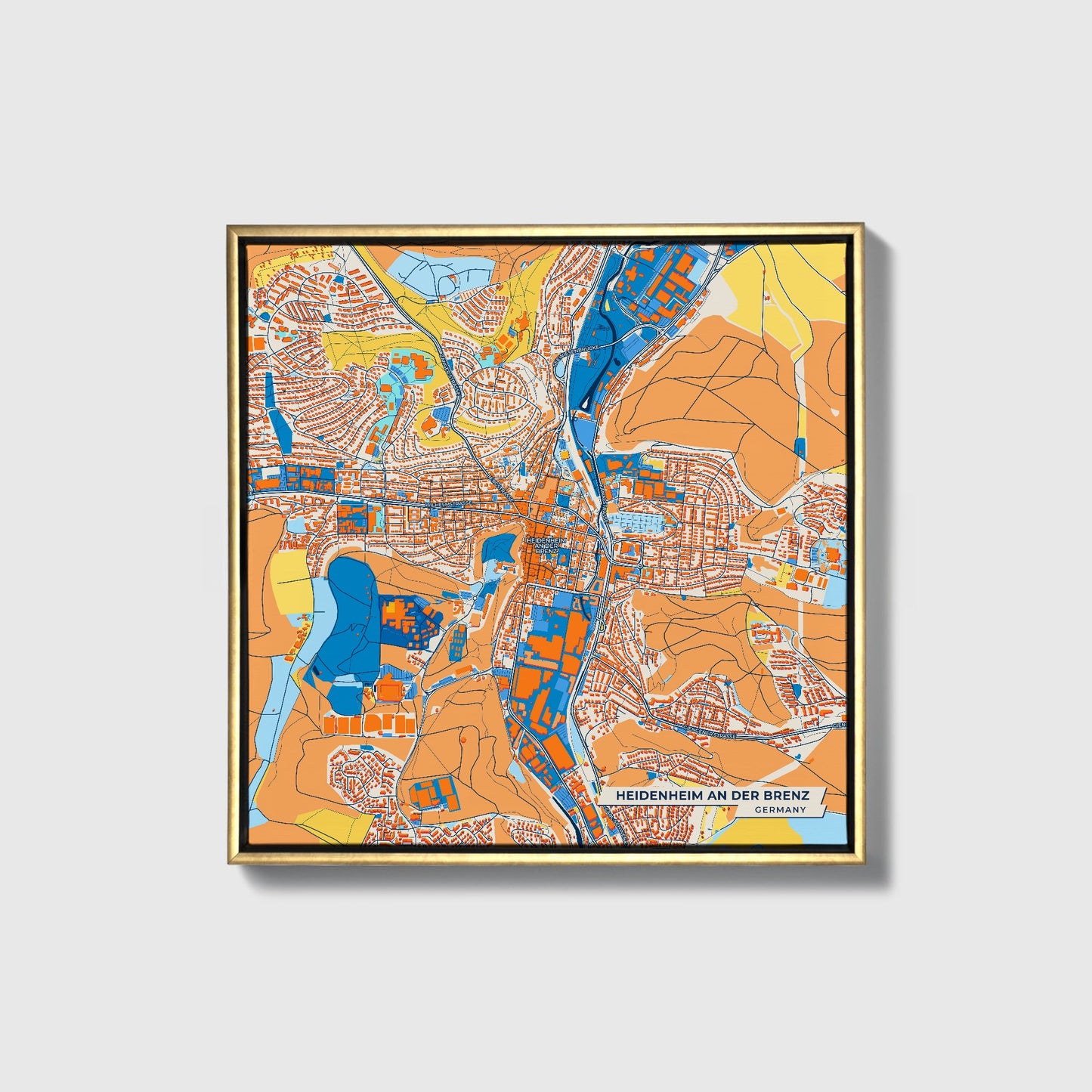 Heidenheim A.D. Brenz Germany Colorful City Map Canvas Print • Gold Framed