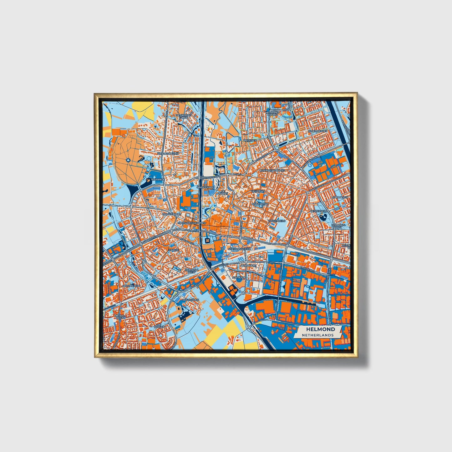 Helmond Netherlands Colorful City Map Canvas Print • Gold Framed