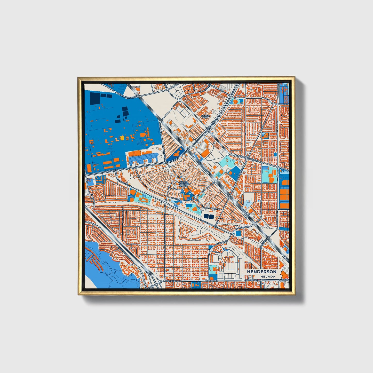 Henderson Nevada Colorful City Map Canvas Print • Gold Framed