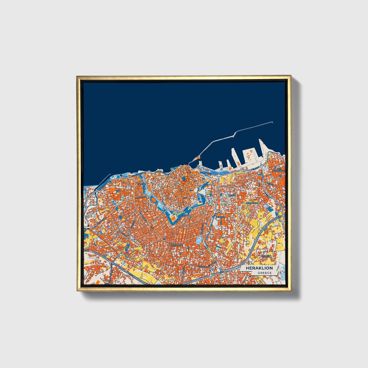 Ηρακλειο Greece Colorful City Map Canvas Print • Gold Framed