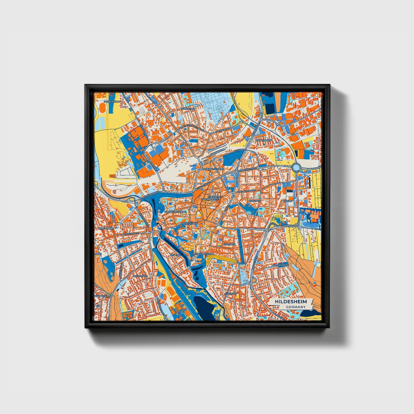 Hildesheim Germany Colorful City Map Canvas Print • Black Framed