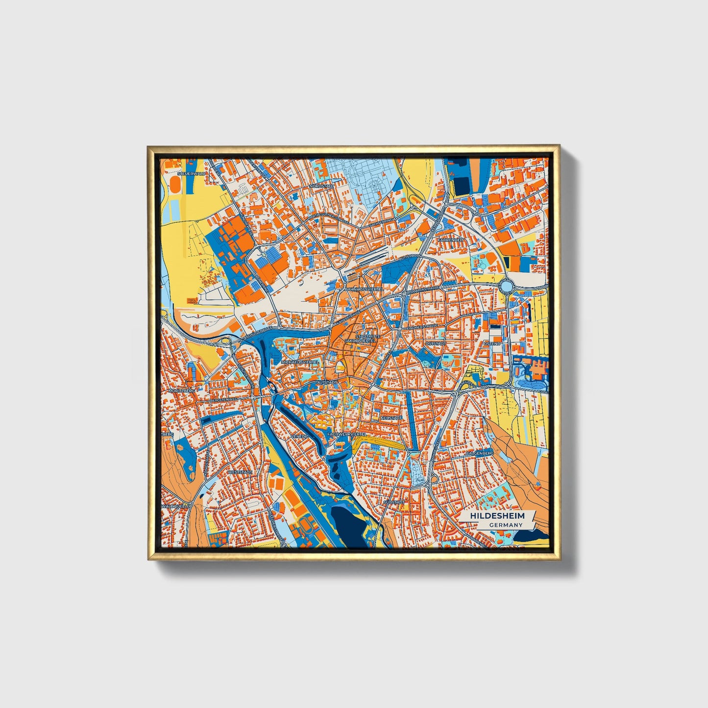 Hildesheim Germany Colorful City Map Canvas Print • Gold Framed