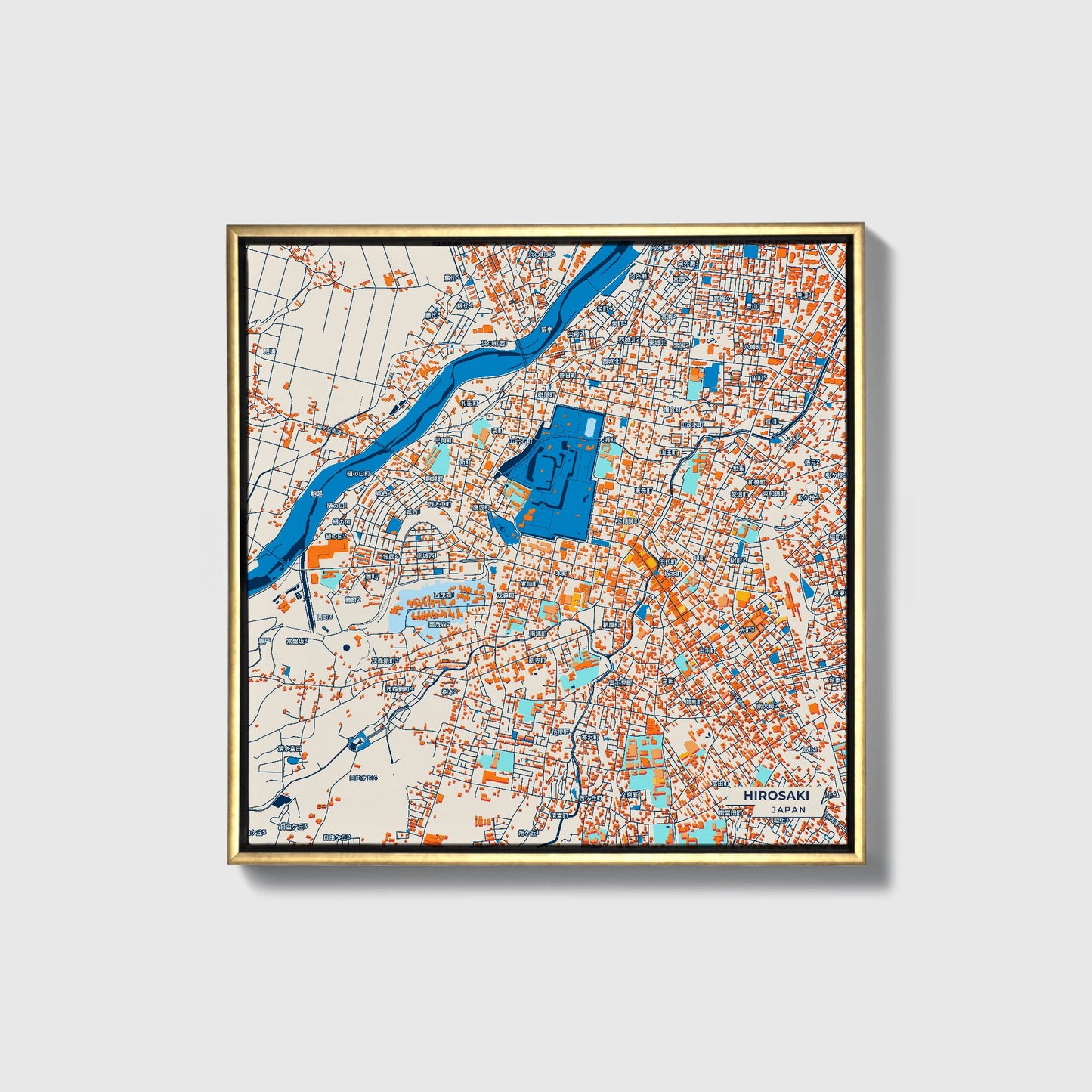 Hirosaki Japan Colorful City Map Canvas Print • Gold Framed