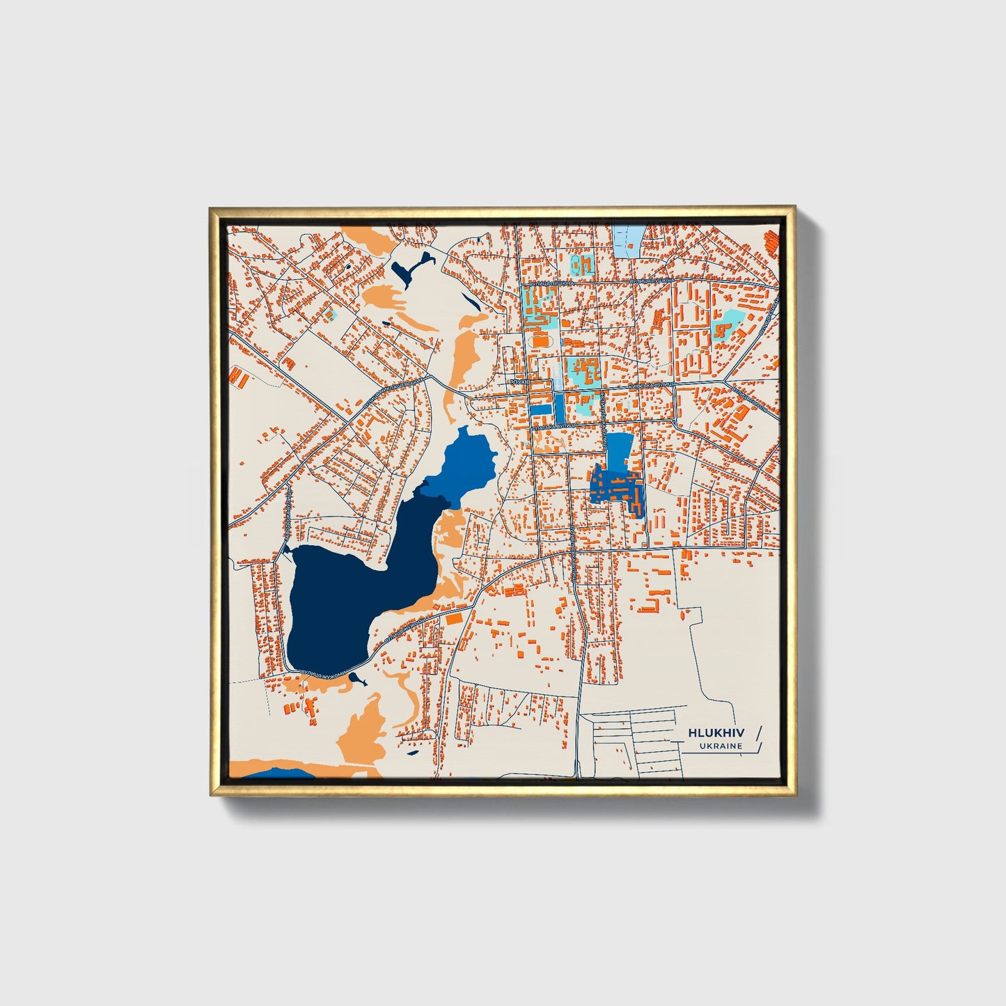 Хлухів Ukraine Colorful City Map Canvas Print • Gold Framed