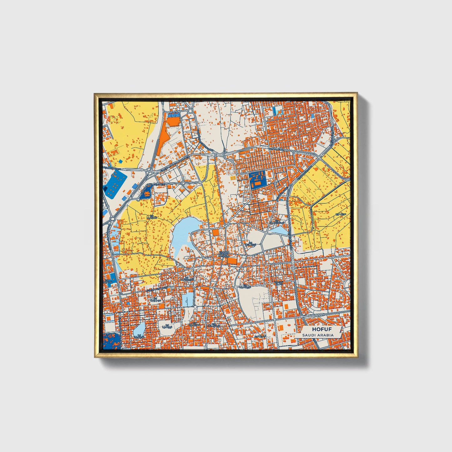 Hofuf Saudi Arabia Colorful City Map Canvas Print • Gold Framed