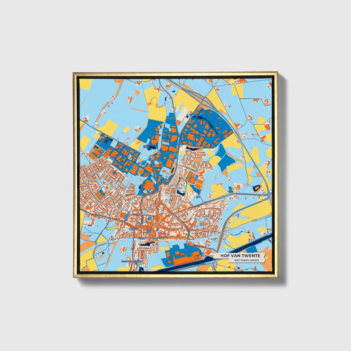 Hofvantwente Netherlands Colorful City Map Canvas Print • Gold Framed