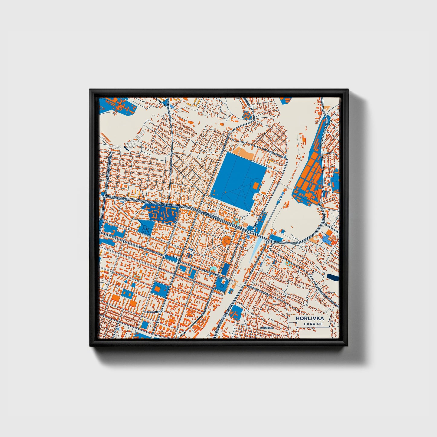 Хорлівка Ukraine Colorful City Map Canvas Print • Black Framed