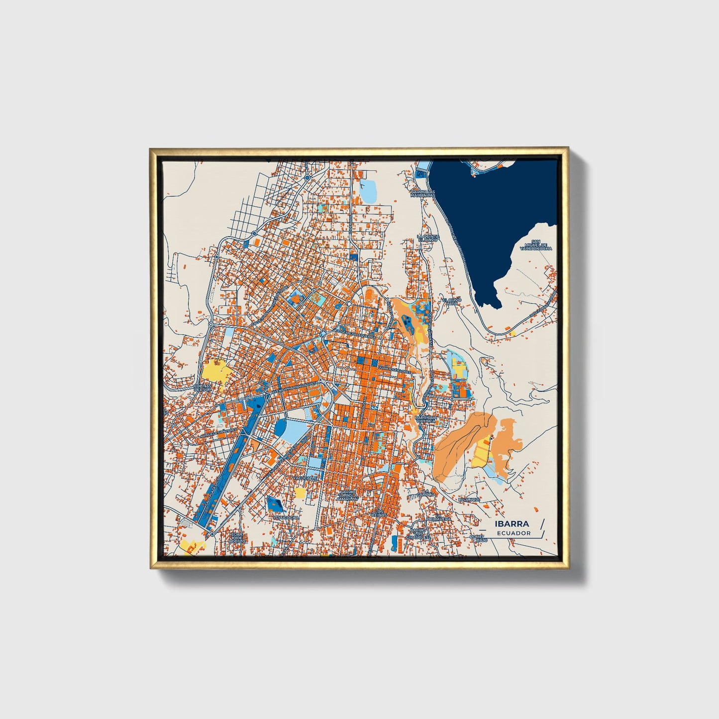 Ibarra Ecuador Colorful City Map Canvas Print • Gold Framed