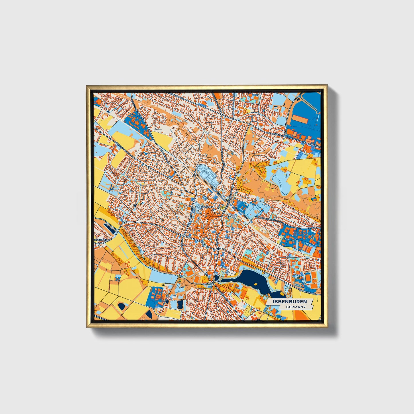 Ibbenbüren Germany Colorful City Map Canvas Print • Gold Framed