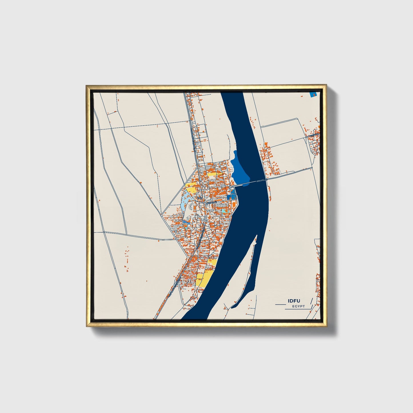 Idfu Egypt Colorful City Map Canvas Print • Gold Framed