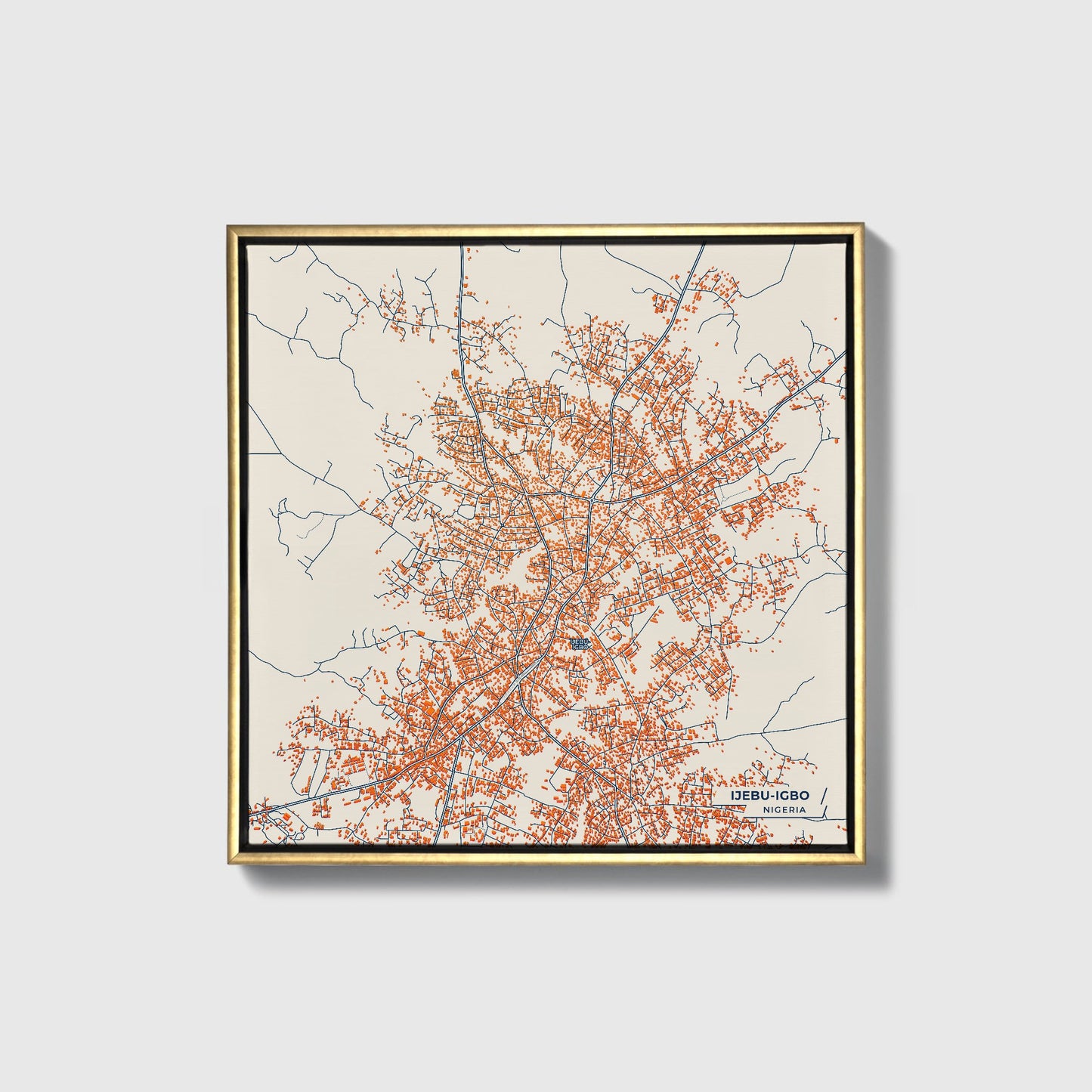 Ijebu-Igbo Nigeria Colorful City Map Canvas Print • Gold Framed