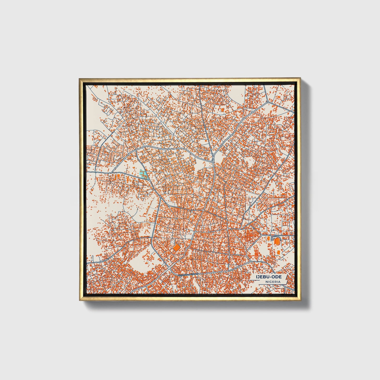 Ijebu-Ode Nigeria Colorful City Map Canvas Print • Gold Framed