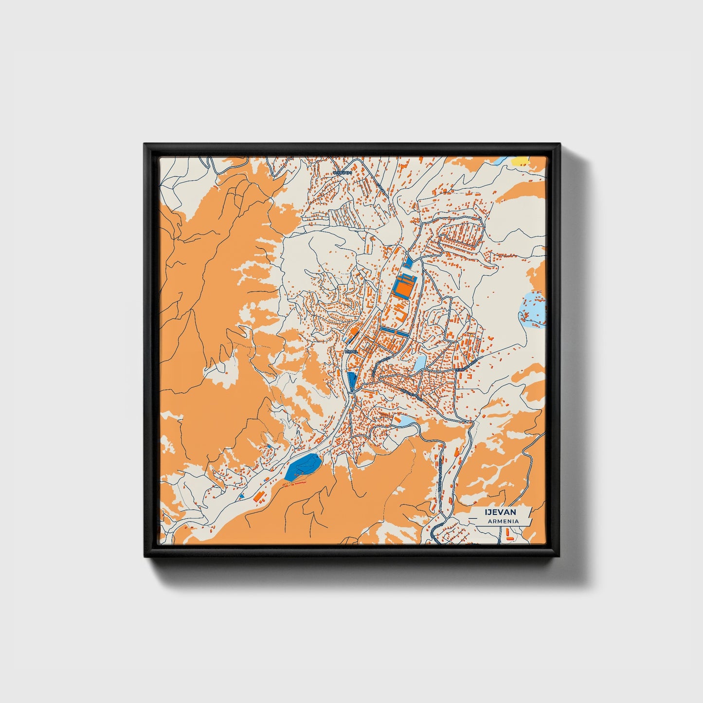 Ijevan Armenia Colorful City Map Canvas Print • Black Framed
