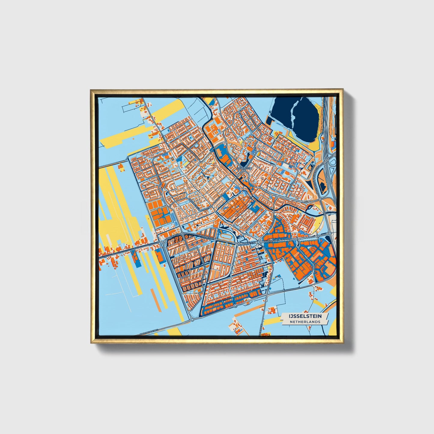 Ijsselstein Netherlands Colorful City Map Canvas Print • Gold Framed