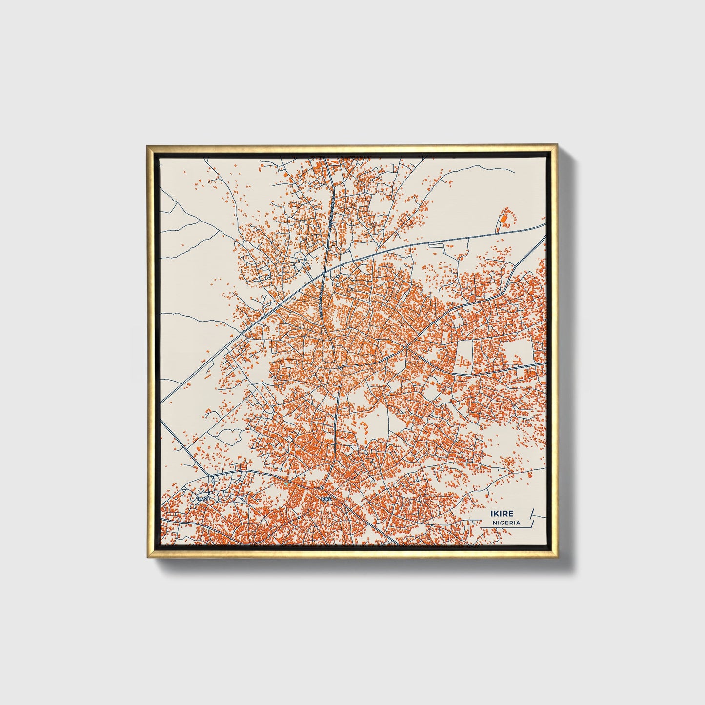 Ikire Nigeria Colorful City Map Canvas Print • Gold Framed