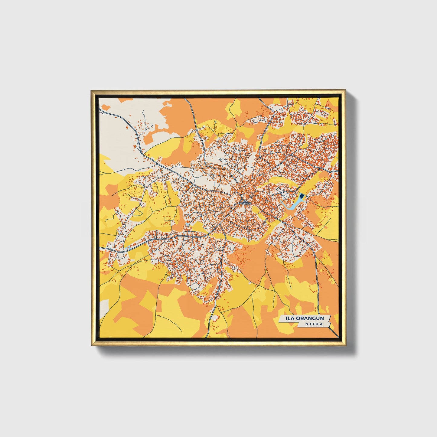 Ila Orangun Nigeria Colorful City Map Canvas Print • Gold Framed