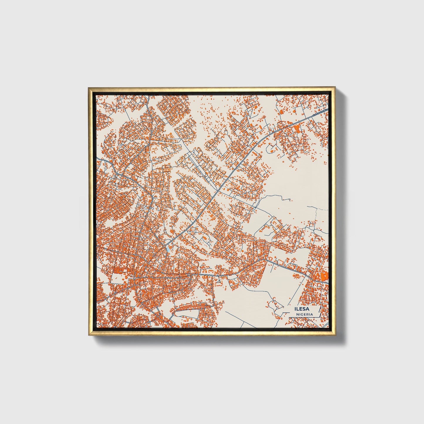 Ilesa Nigeria Colorful City Map Canvas Print • Gold Framed