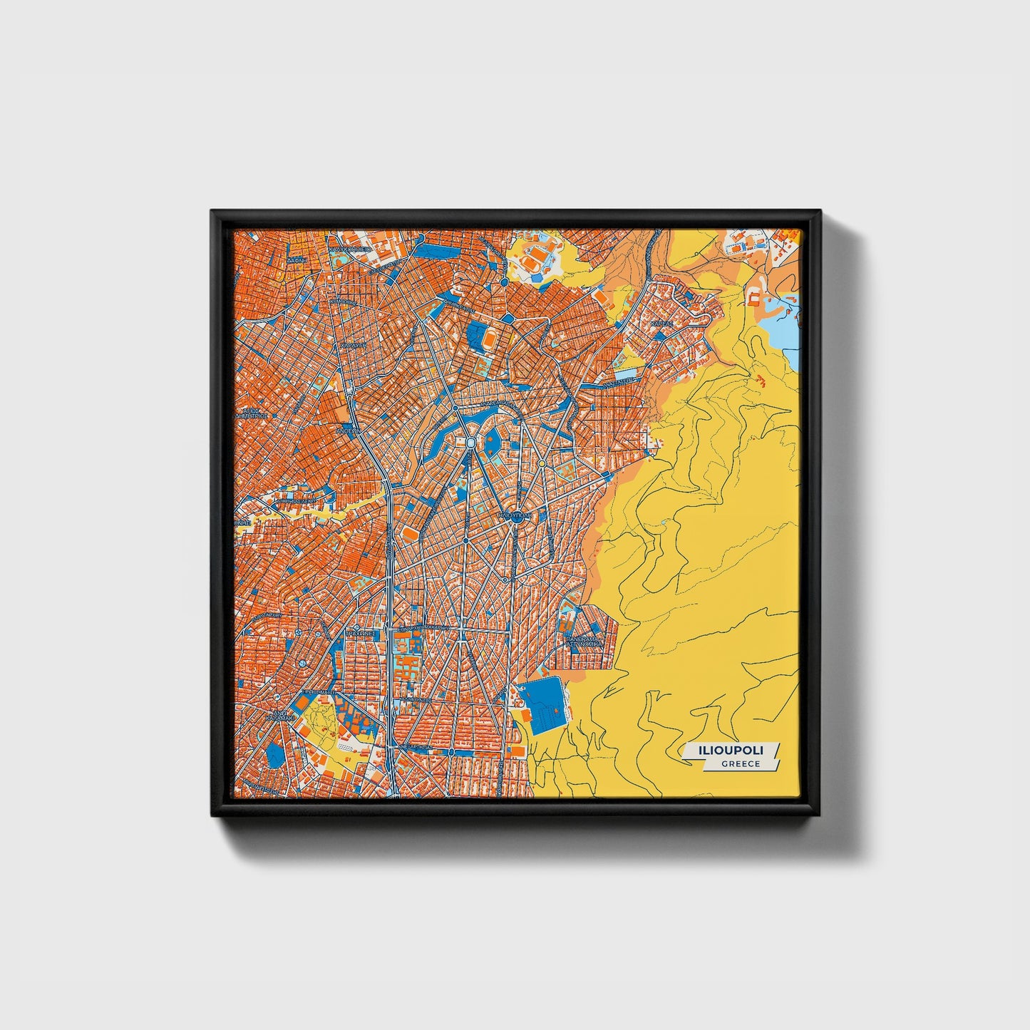 Ηλιουπολη Greece Colorful City Map Canvas Print • Black Framed