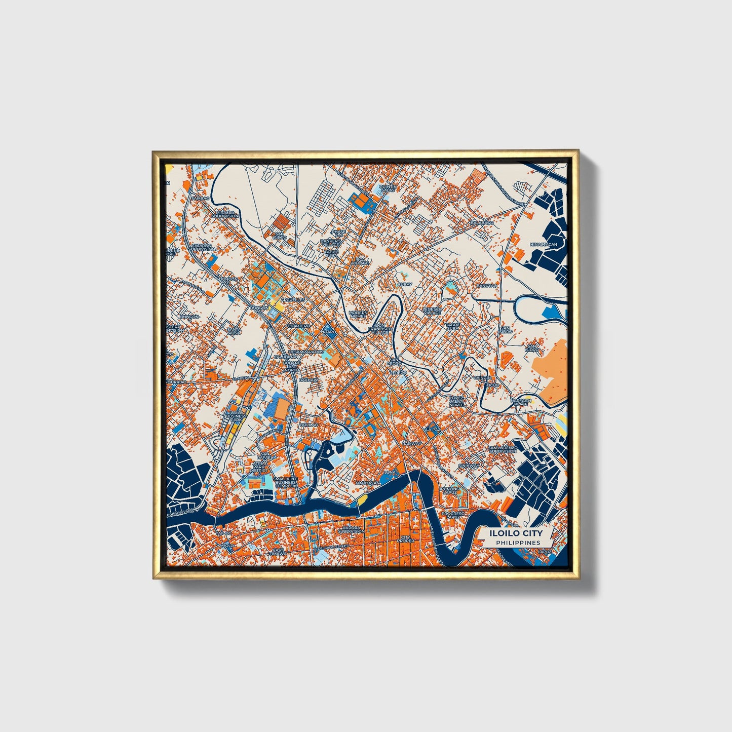 Iloilo City Philippines Colorful City Map Canvas Print • Gold Framed