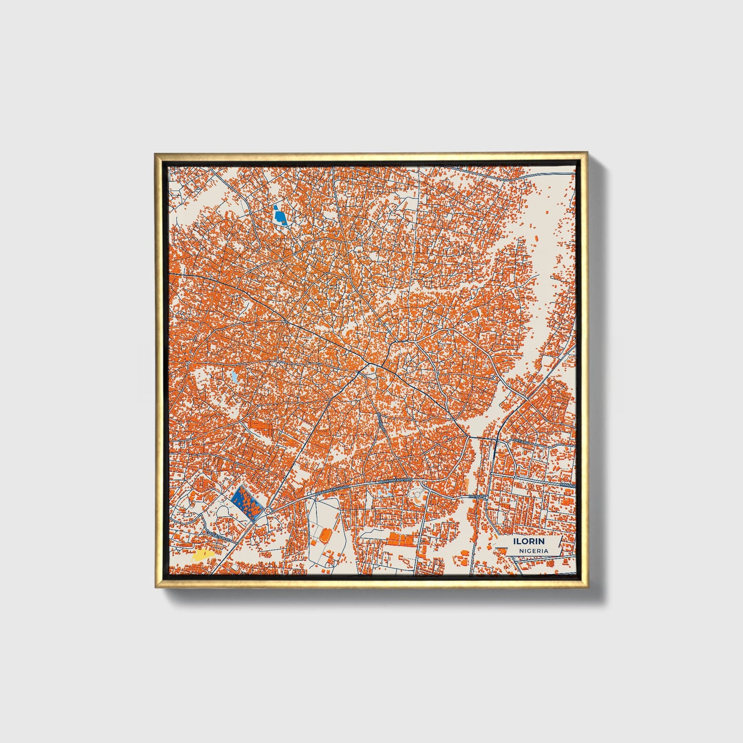 Ilorin Nigeria Colorful City Map Canvas Print • Gold Framed