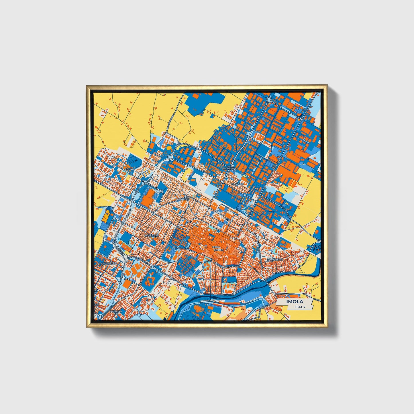 Imola Italy Colorful City Map Canvas Print • Gold Framed
