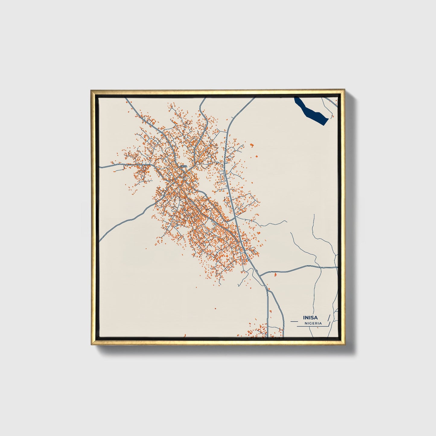 Inisa Nigeria Colorful City Map Canvas Print • Gold Framed