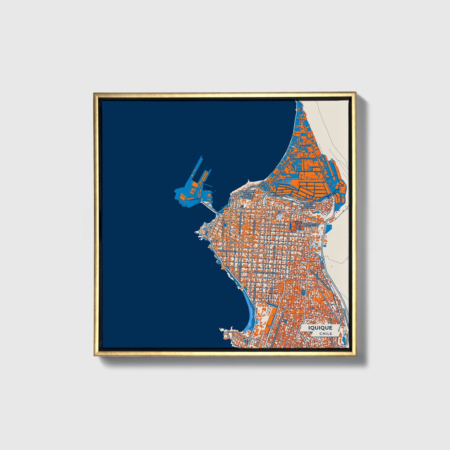 Iquique Chile Colorful City Map Canvas Print • Gold Framed