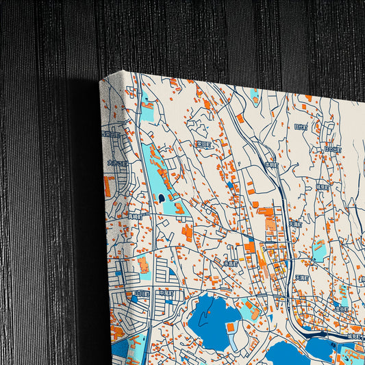 Isahaya Japan Colorful City Map Canvas Print Detail