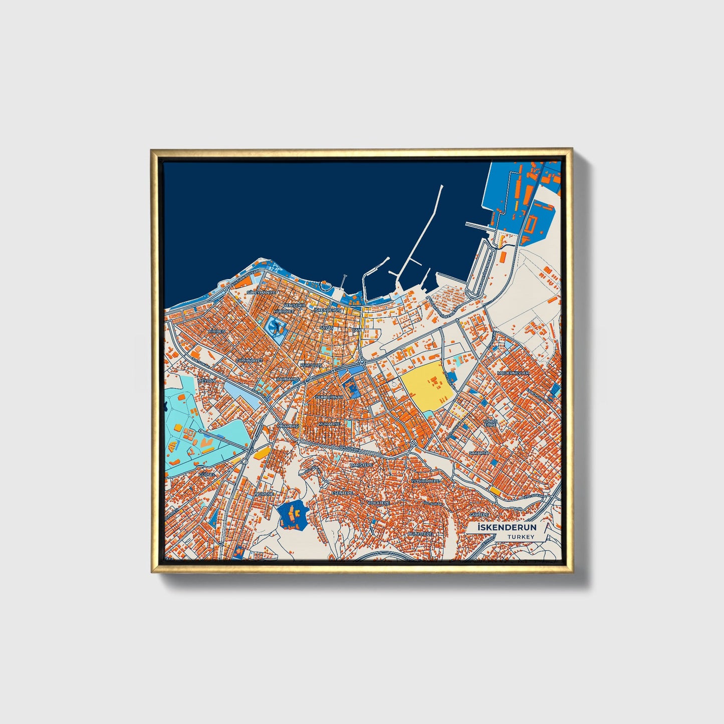 İskenderun Turkey Colorful City Map Canvas Print • Gold Framed
