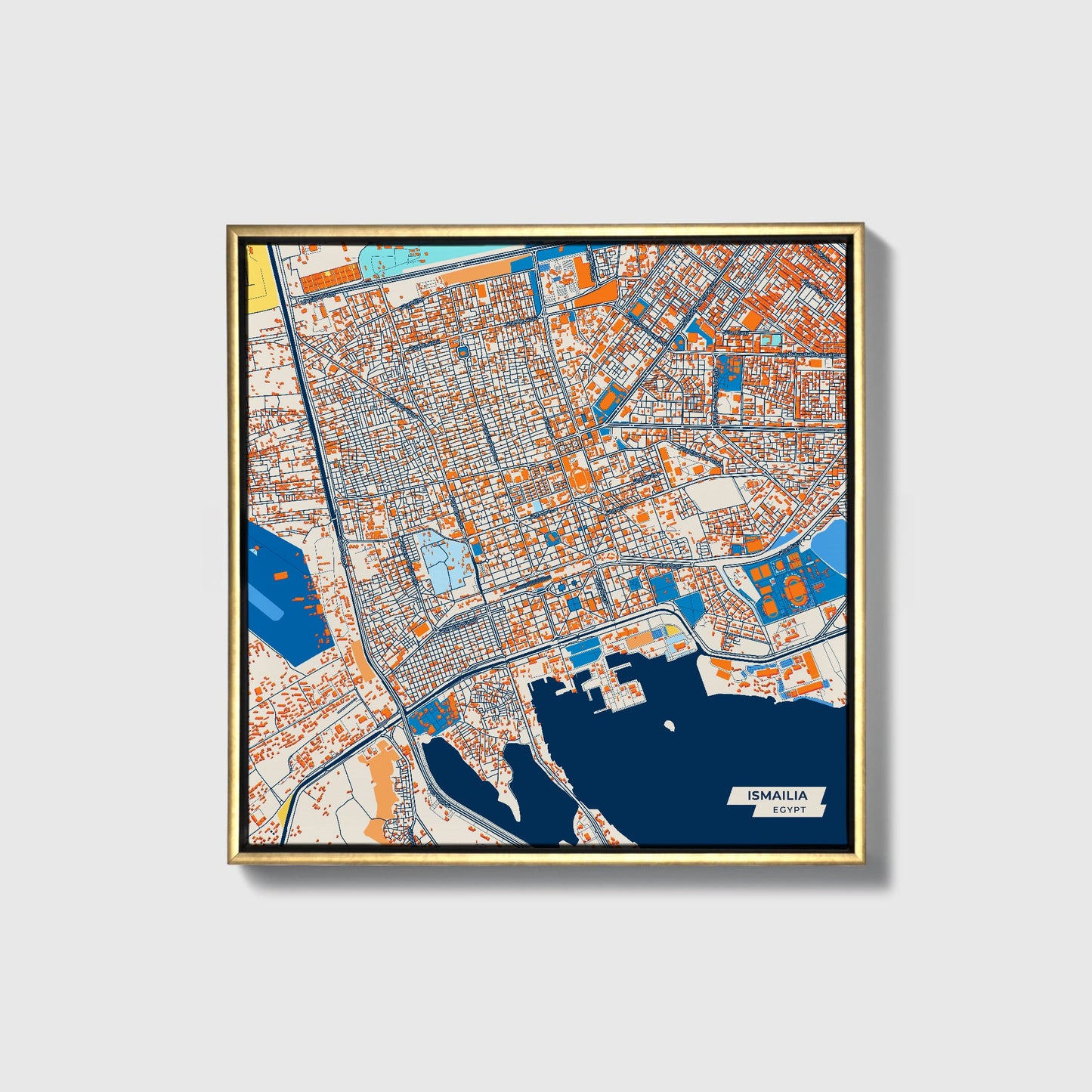 Ismailia Egypt Colorful City Map Canvas Print • Gold Framed