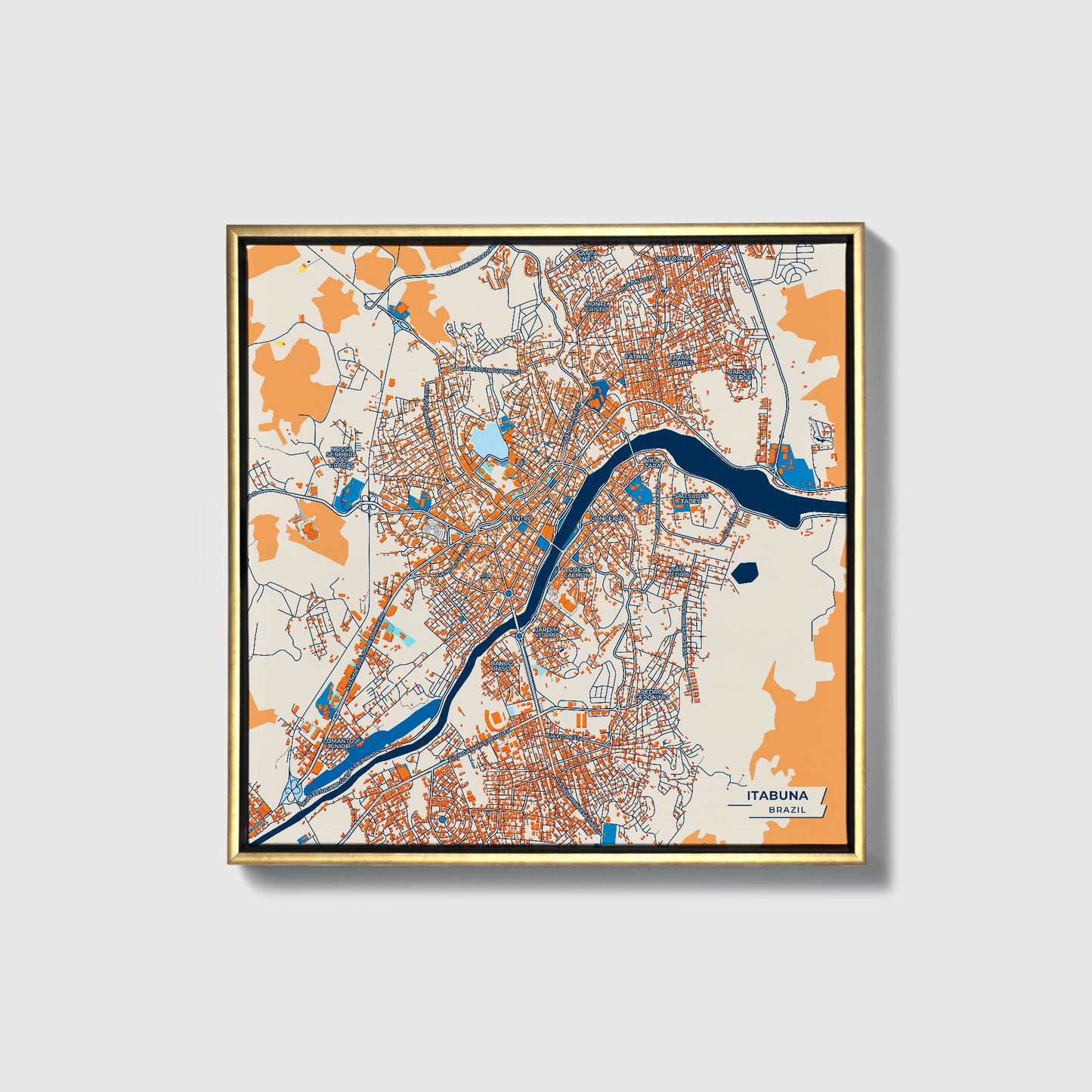 Itabuna Brazil Colorful City Map Canvas Print • Gold Framed