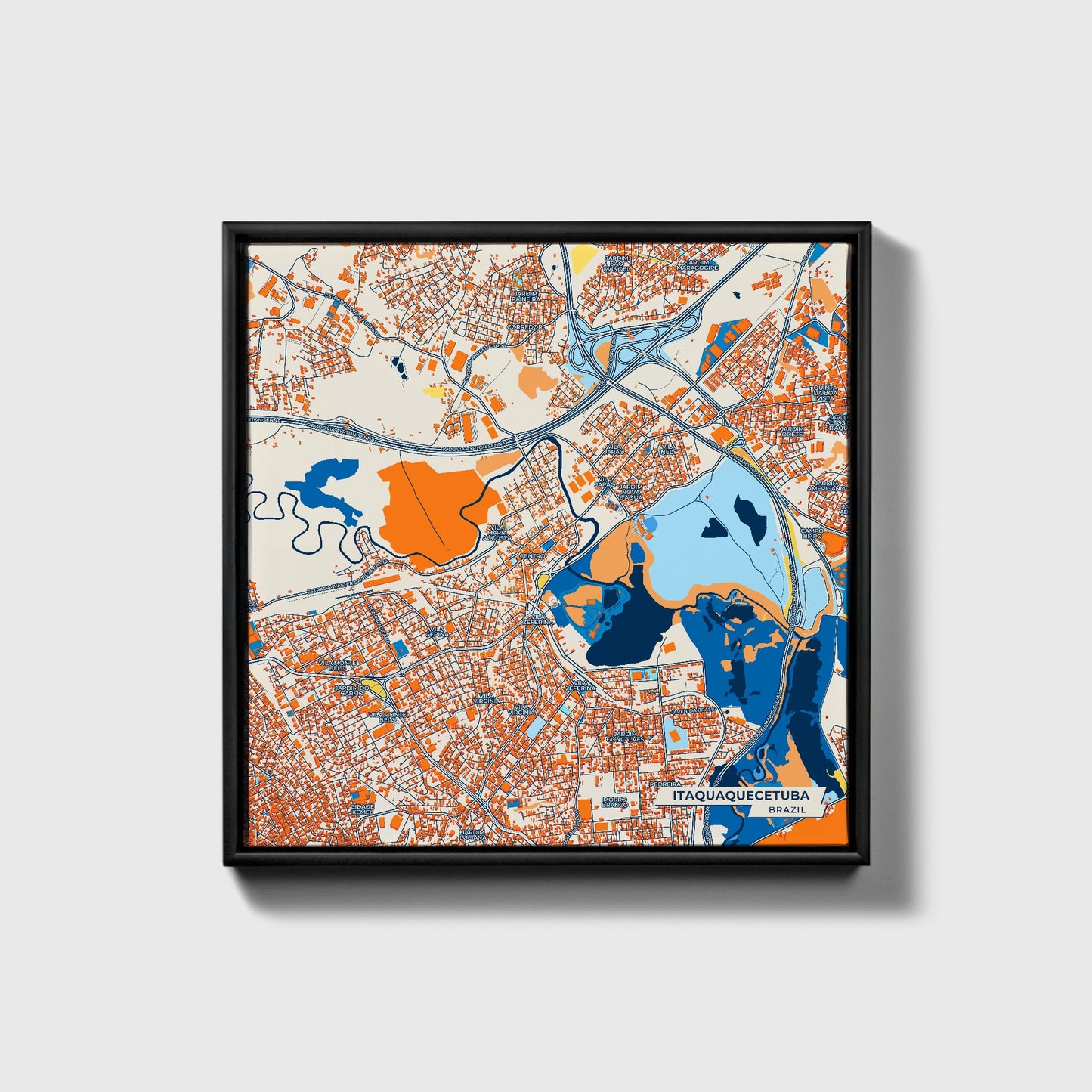 Itaquaquecetuba Brazil Colorful City Map Canvas Print • Black Framed