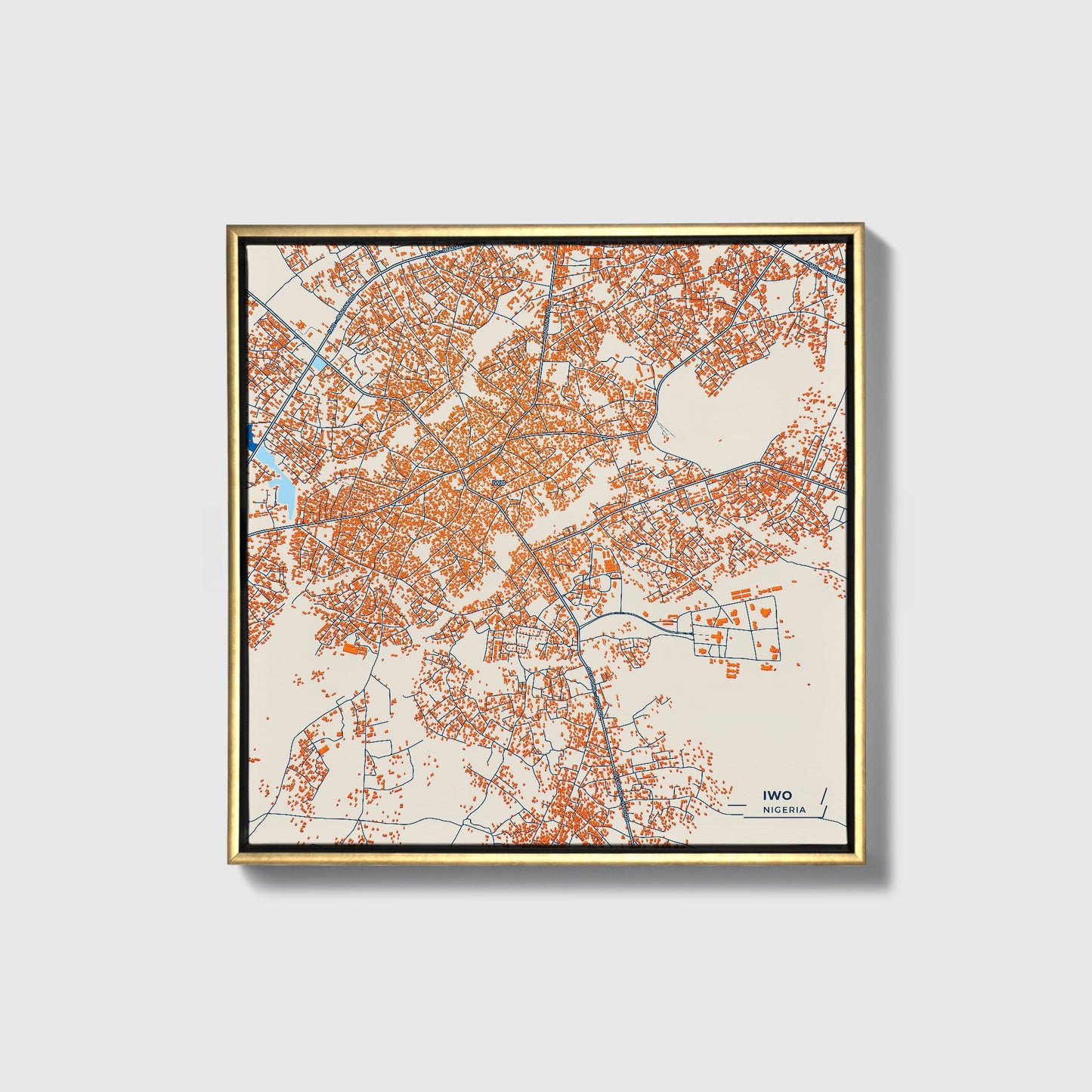 Iwo Nigeria Colorful City Map Canvas Print • Gold Framed